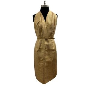 Vtg 60s Gold Lame Hand Made Cocktail Party Dress M